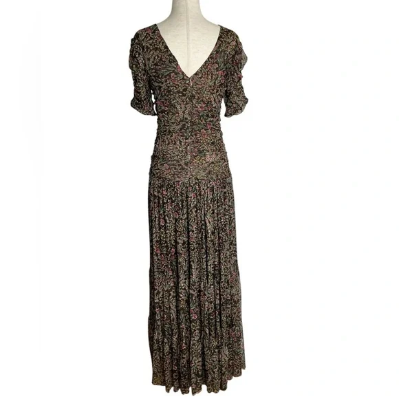 MISA Rebecca Tiered Ruched Floral Chiffon Dress Short Sleeve Size Small - Picture 6 of 15